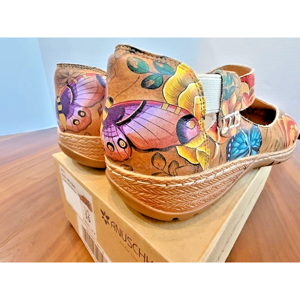 Anuschka Mary Jane Shoes Sz 10 Floral Paradise Tan Butterfly Leather 4215 $199 - Picture 10 of 15